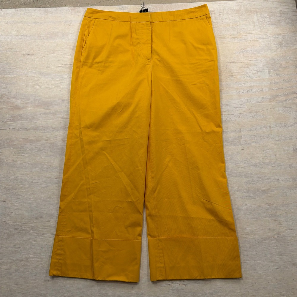 Boden Pants Wide Leg Trousers Size 12R Cotton Cuffed Hem Yellow Women